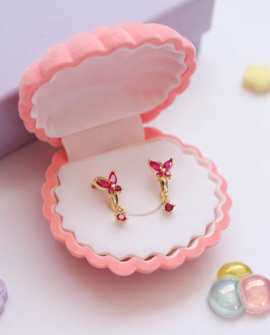 Butterfly Sparkle Huggies Kids Earrings 18 K Gold Plated