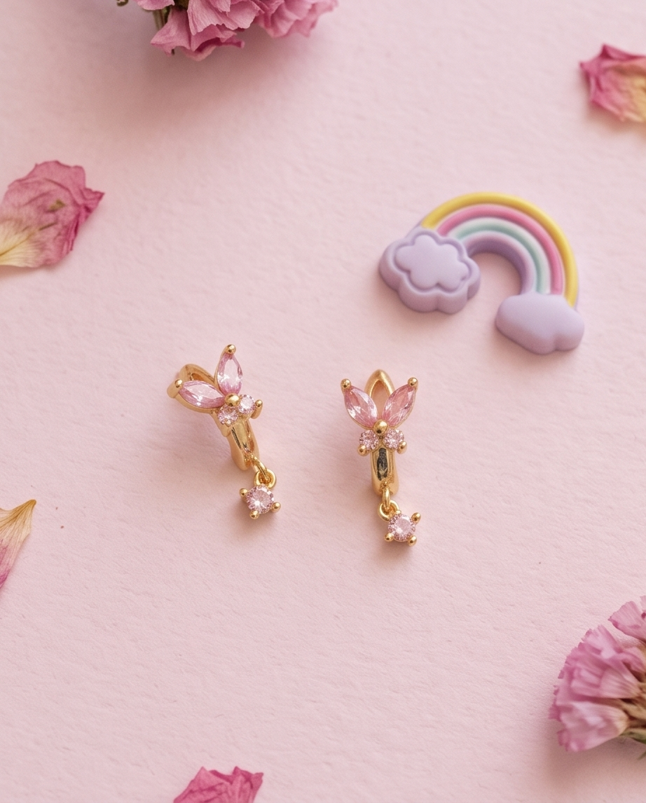 Butterfly Sparkle Huggies Kids Earrings 18 K Gold Plated