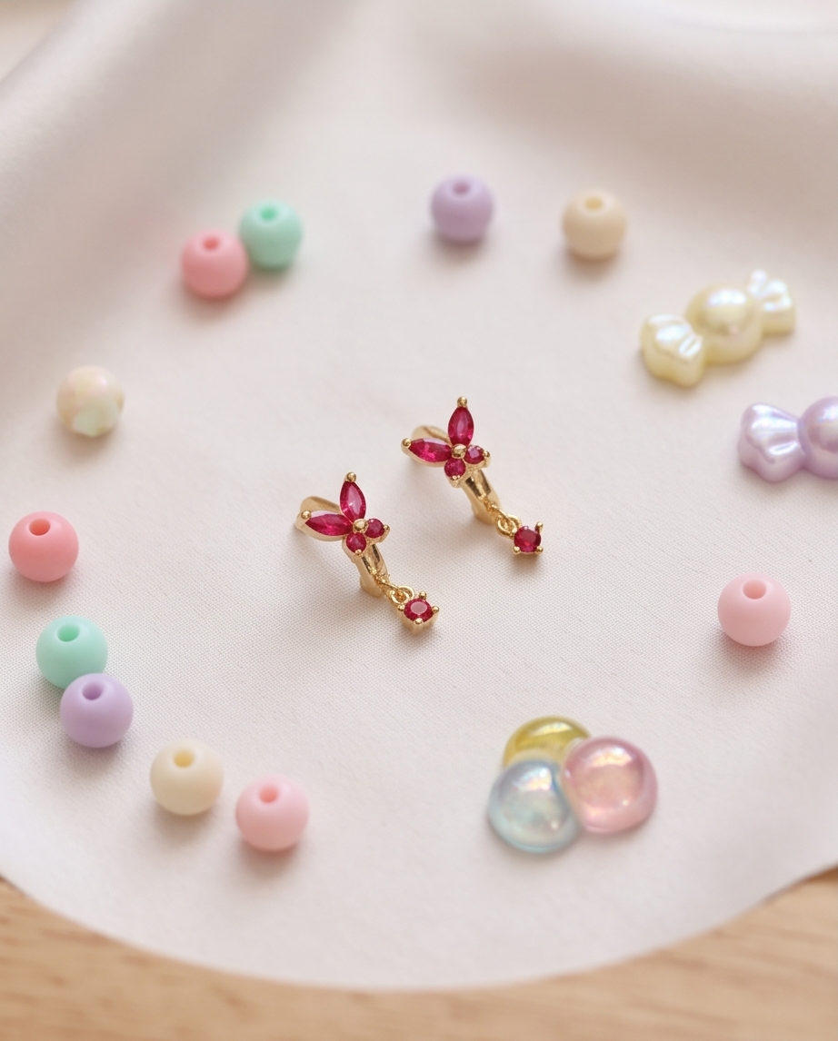 Butterfly Sparkle Huggies Kids Earrings 18 K Gold Plated