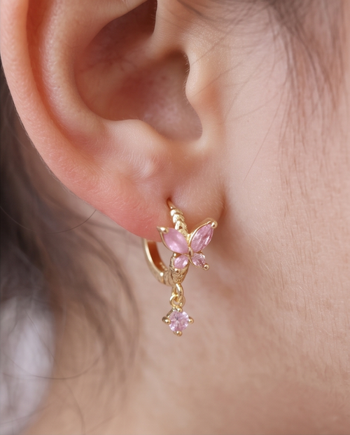 Butterfly Sparkle Huggies Kids Earrings 18 K Gold Plated