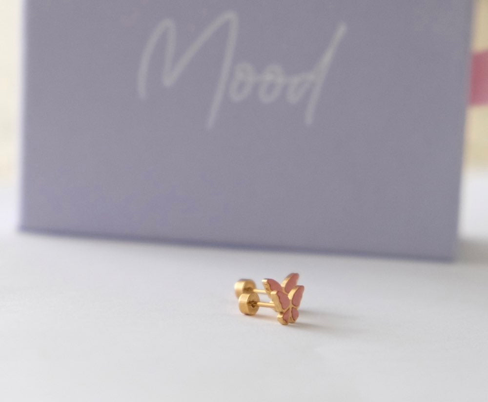 Kids Pink Butterfly Earring Stud