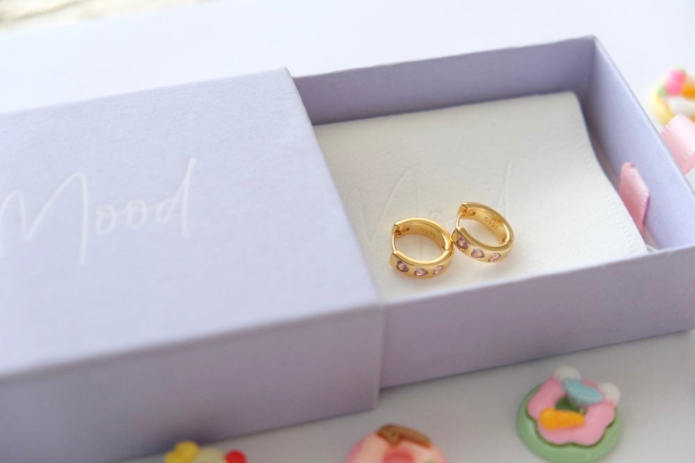 Kids Purple love heart  Hoop Earring  18 k Gold Plated
