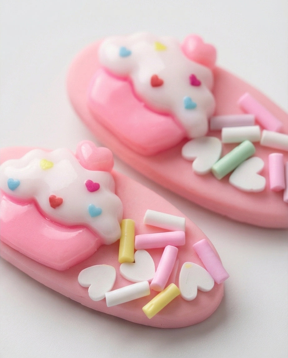 Pink clips with cloud and candy design on a white background