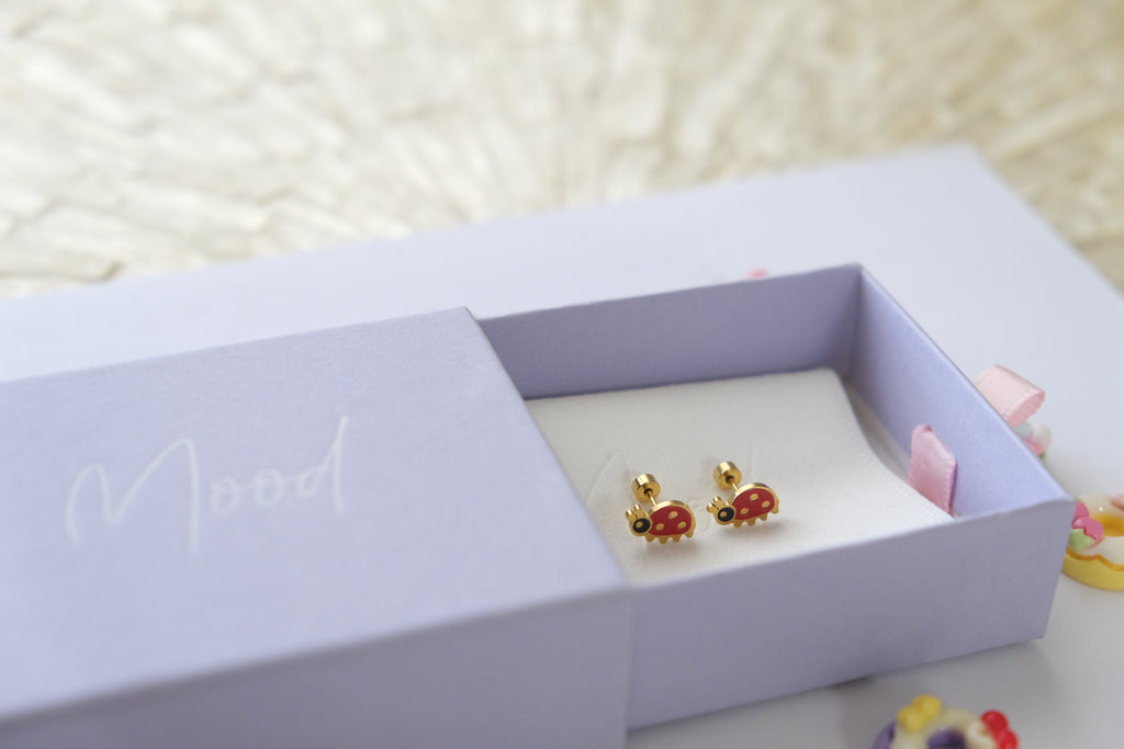 Lady Bug Stud Earrings 14k Gold Plated